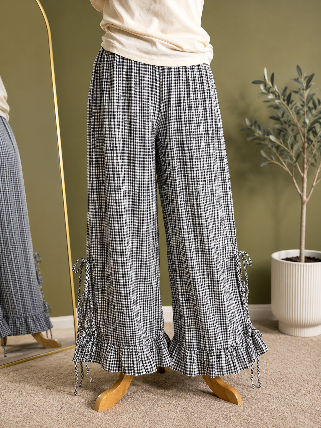Gingham Ruffle Pants